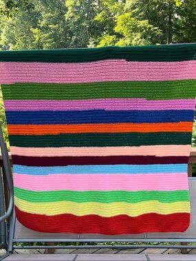 Handmade Multicolor Striped Crochet Blanket 49”X 72”